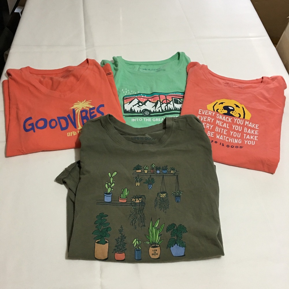 Lot of 4 Life Is Good T-Shirt Women Large Multicolor Graphic Crusher Tee